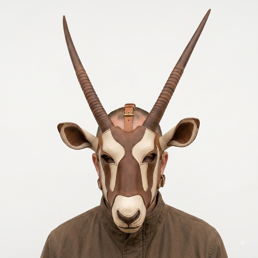 Máscara de cuero para antílope, tocado con cuernos de órix gacela, máscara artesanal de animal que cubre toda la cabeza, disfraz de cosplay, máscara ritual ceremonial