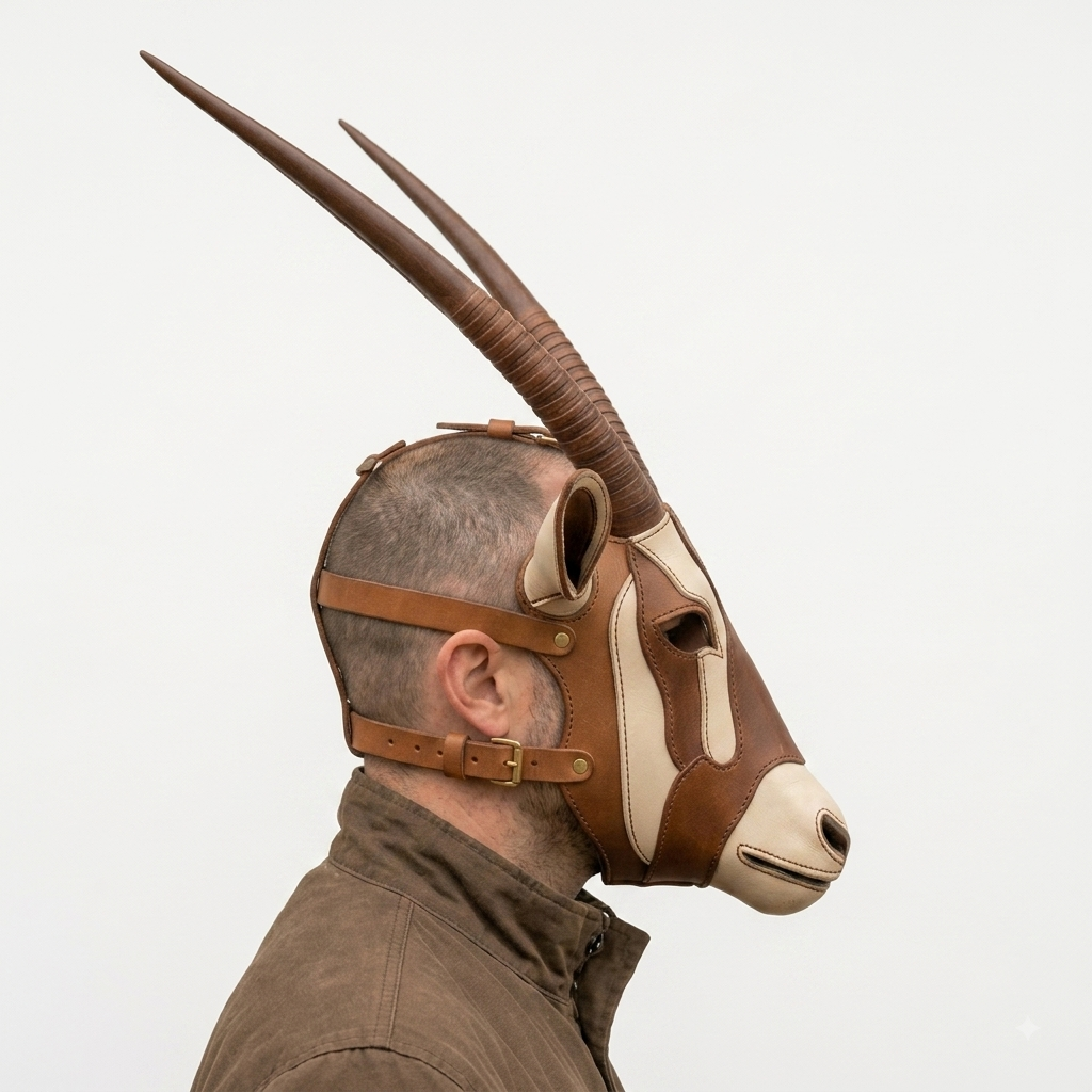 Máscara de cuero para antílope, tocado con cuernos de órix gacela, máscara artesanal de animal que cubre toda la cabeza, disfraz de cosplay, máscara ritual ceremonial