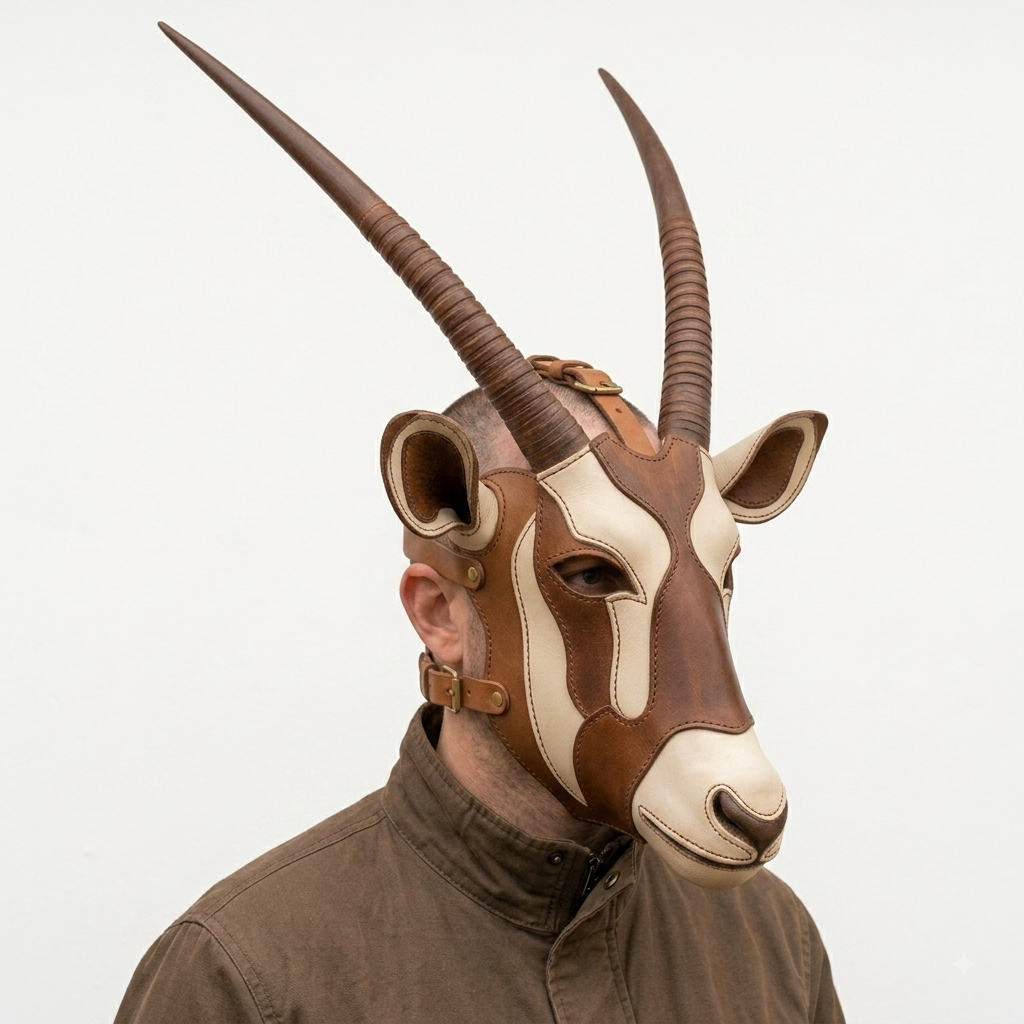 Máscara de cuero para antílope, tocado con cuernos de órix gacela, máscara artesanal de animal que cubre toda la cabeza, disfraz de cosplay, máscara ritual ceremonial
