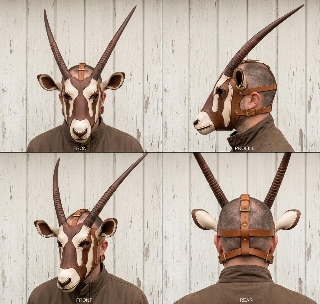 Máscara de cuero para antílope, tocado con cuernos de órix gacela, máscara artesanal de animal que cubre toda la cabeza, disfraz de cosplay, máscara ritual ceremonial