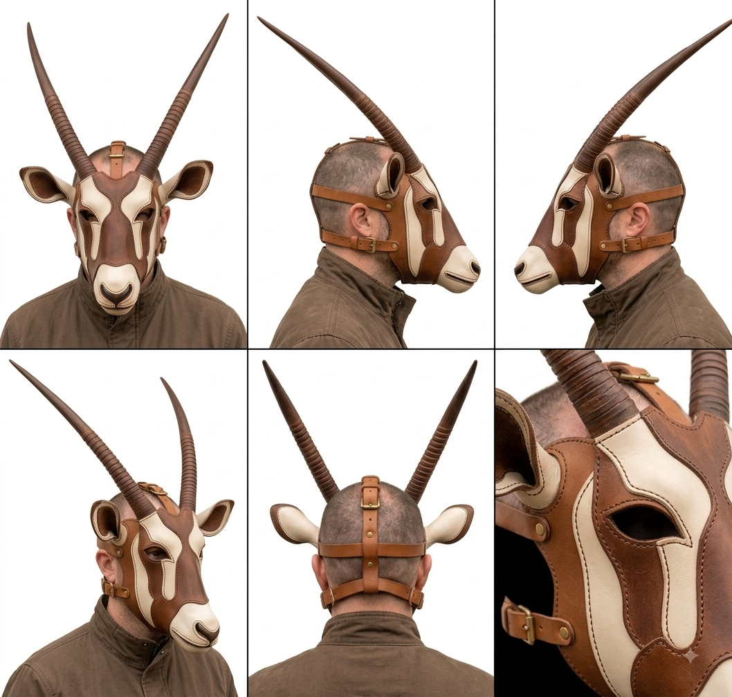Máscara de cuero para antílope, tocado con cuernos de órix gacela, máscara artesanal de animal que cubre toda la cabeza, disfraz de cosplay, máscara ritual ceremonial